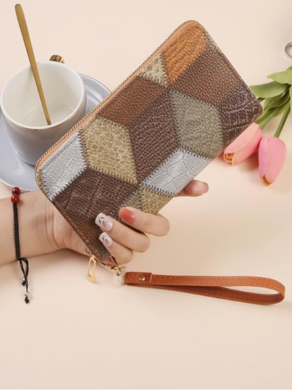 NWT No Label Brown Patchwork Wallet